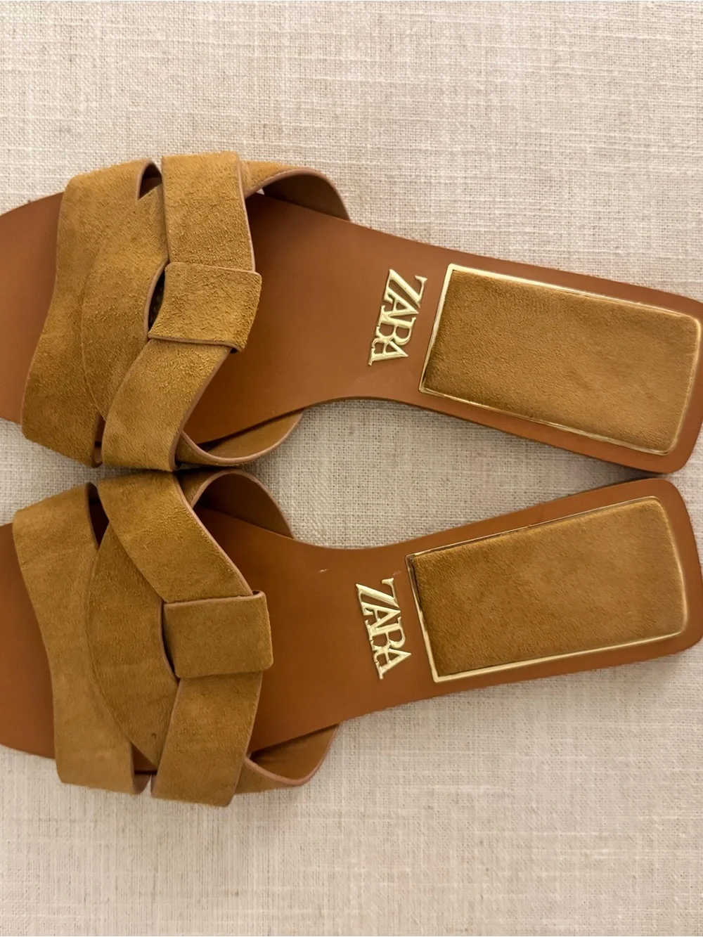 ZARA Tan Suede Braided Slide Sandals - Picture 4 of 6